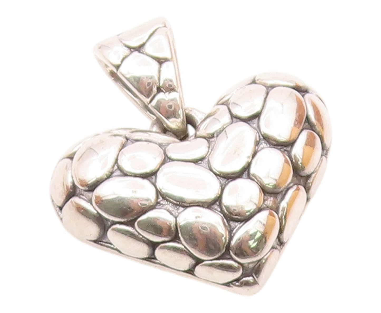 925 Sterling Silver  Vintage Cobblestone Pattern Love Heart Pendant  PT19876