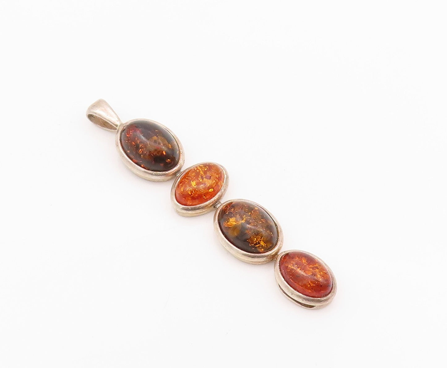 925 Sterling Silver Vintage Pendant Cabochon Honey Amber Drop Design  PT24276