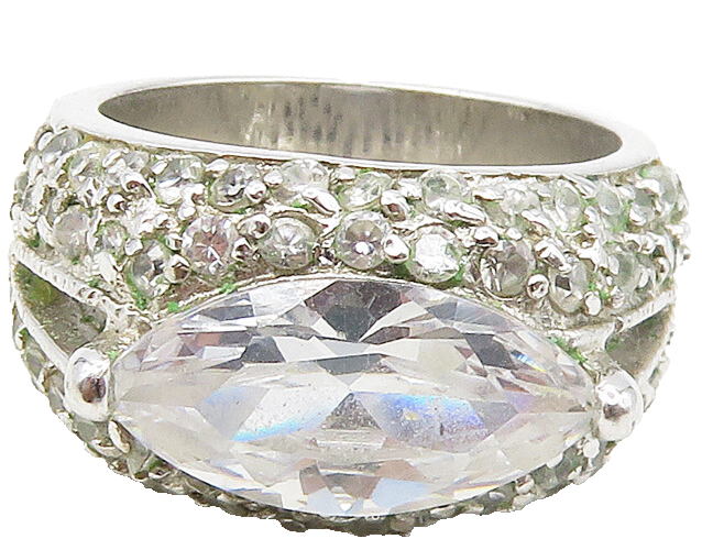 925 Sterling Silver  Marquise Cut Cubic Zirconia Cocktail Ring Sz 6  RG16942