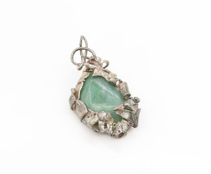 925 Sterling Silver Vintage Pendant Green Aventurine Brutalist Charm  PT25691