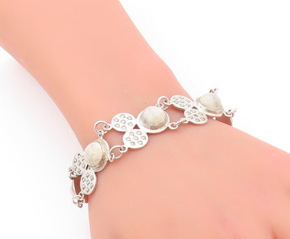 925 Sterling Silver Vintage Bracelet Designer Cabochon Round Gemstones  BT11154