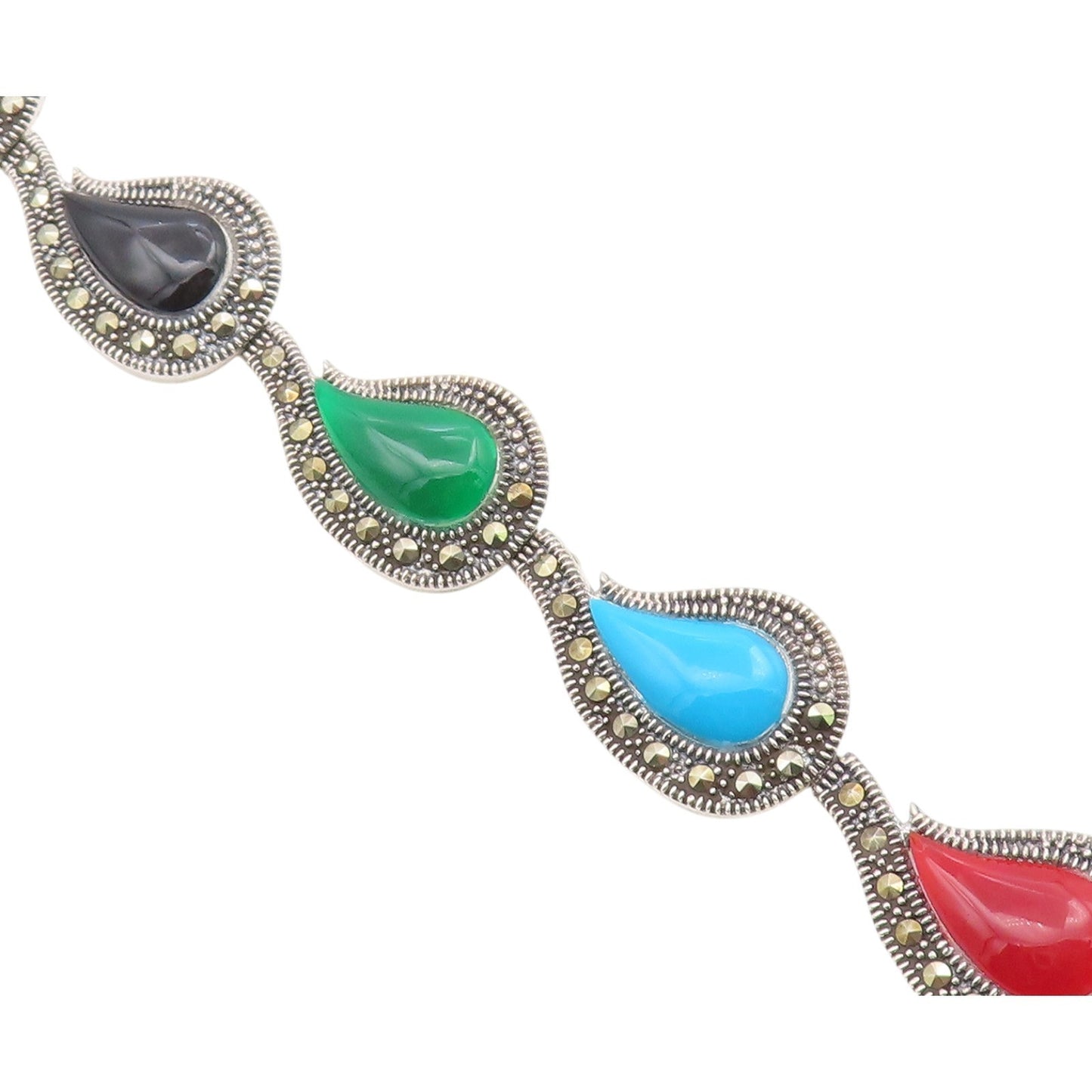 925 Silver Vintage Mother Of Pearl Turquoise & Multi Stone Bracelet BT3713