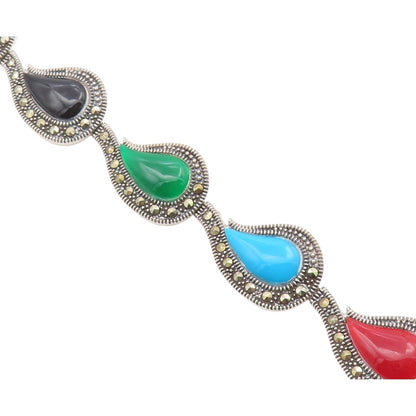 925 Silver Vintage Mother Of Pearl Turquoise & Multi Stone Bracelet BT3713