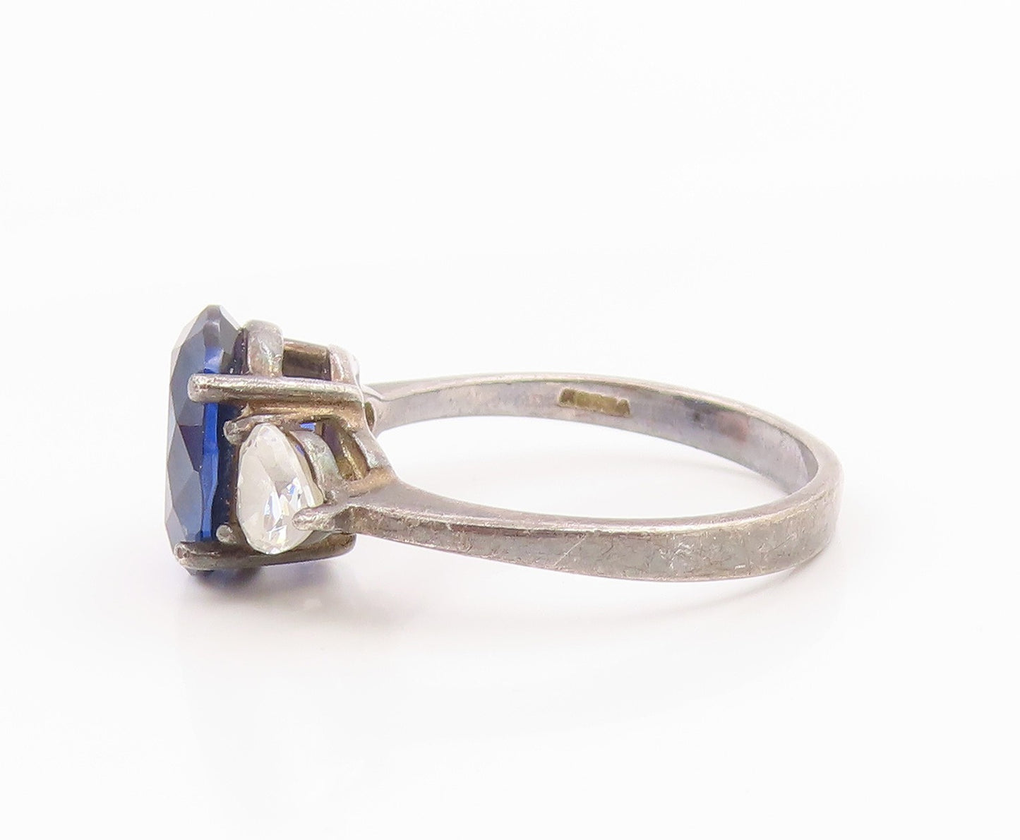 925 Sterling Silver Vintage Ring Classic Blue & White CZ Band  Sz 10  RG36259