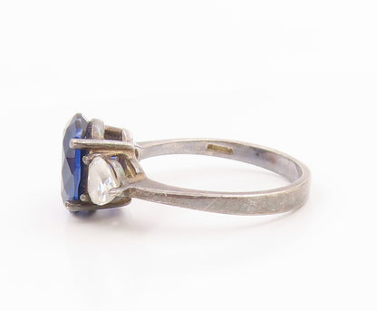 925 Sterling Silver Vintage Ring Classic Blue & White CZ Band  Sz 10  RG36259
