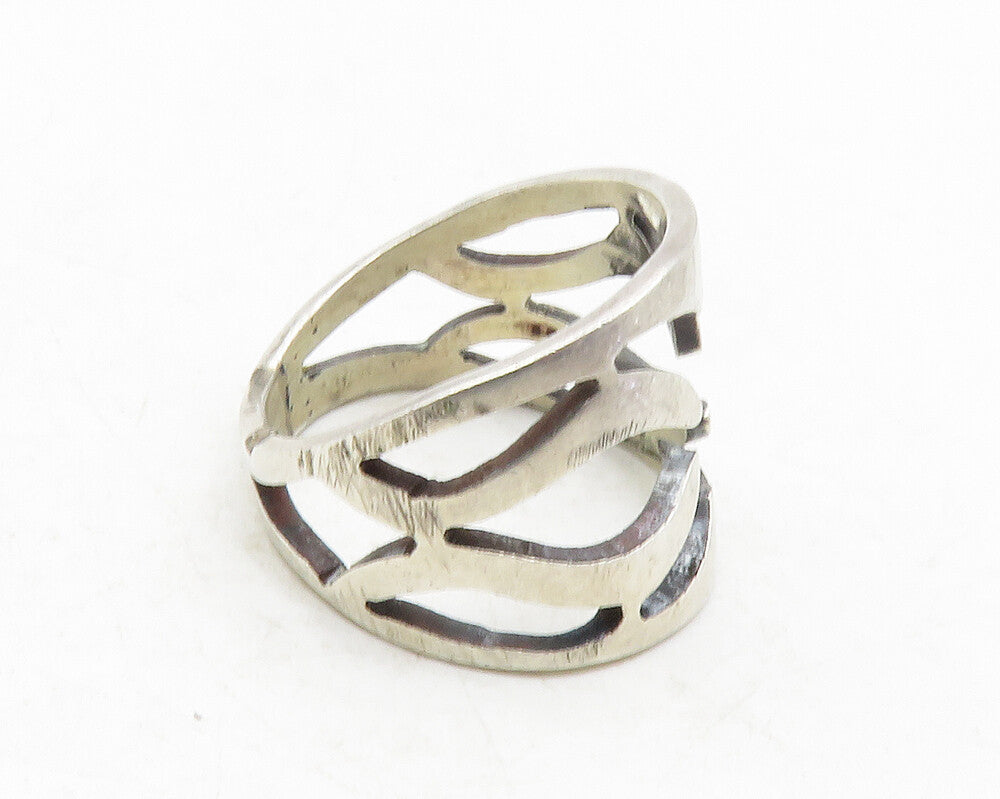 MEXICO 925 Sterling Silver  Vintage Shiny Cutout Design Band Ring Sz 7 RG12168