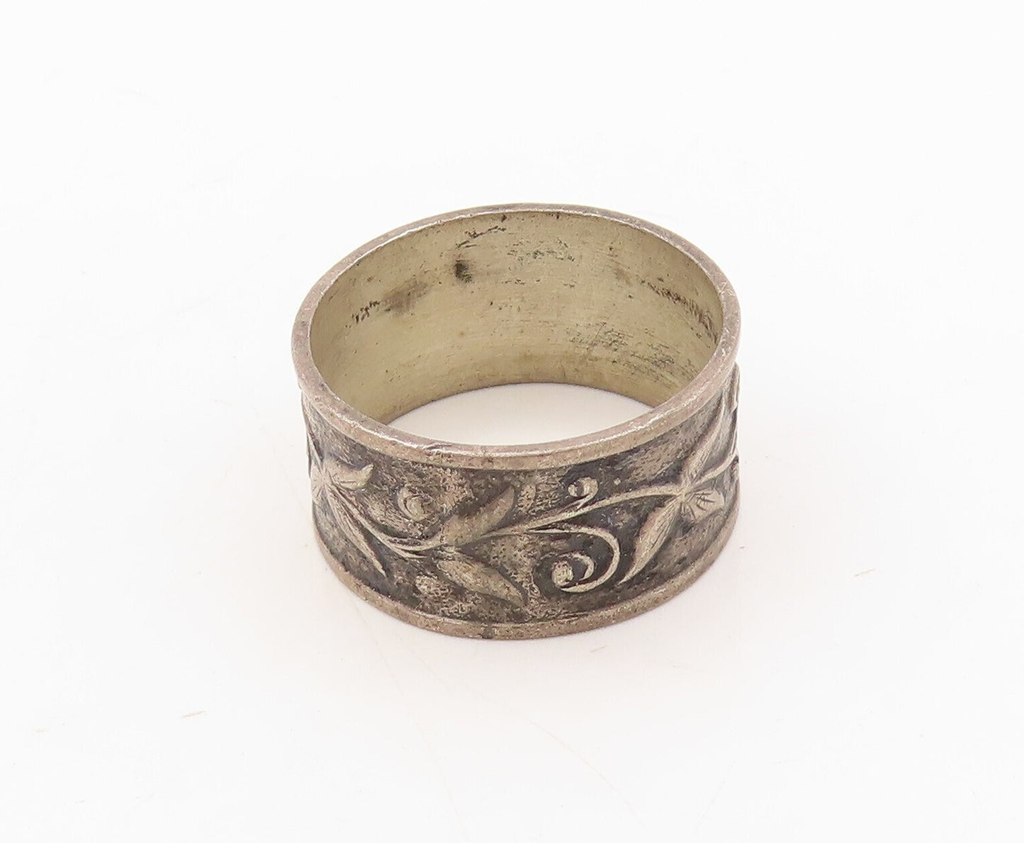 925 Sterling Silver Vintage Ring UNCAS Antique Dark Tone Floral  Sz 9  RG31008