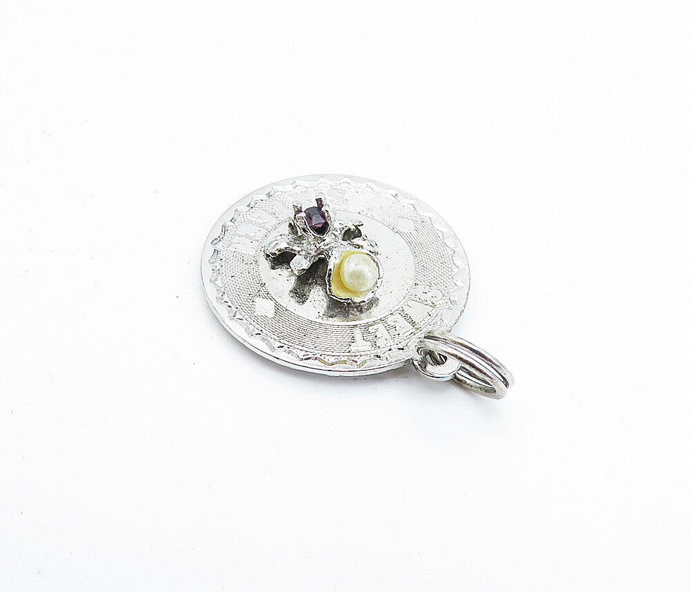 925 Sterling Silver  Petite Pearl & Topaz Shiny Sweet Sixteen Pendant  PT3805