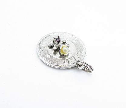925 Sterling Silver  Petite Pearl & Topaz Shiny Sweet Sixteen Pendant  PT3805