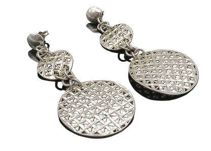 925 Sterling Silver  Vintage Shiny Floral Cutout Design Drop Earrings  EG5580
