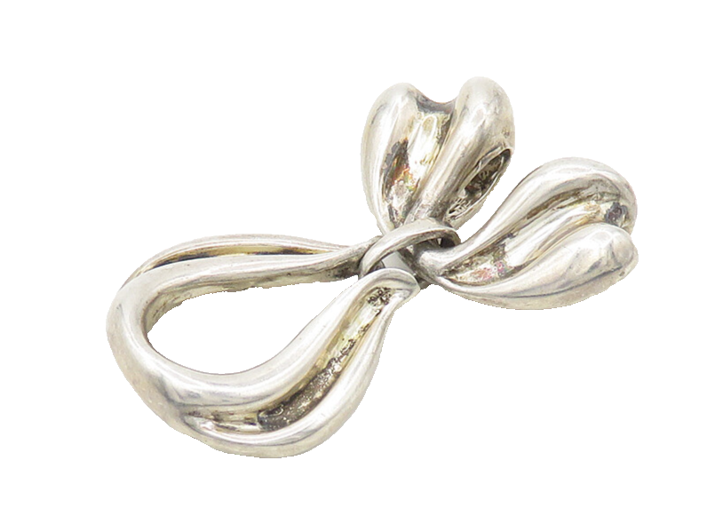 KABANA 925 Sterling Silver  Vintage Shiny Ribbon Bow Drop Pendant  PT14460