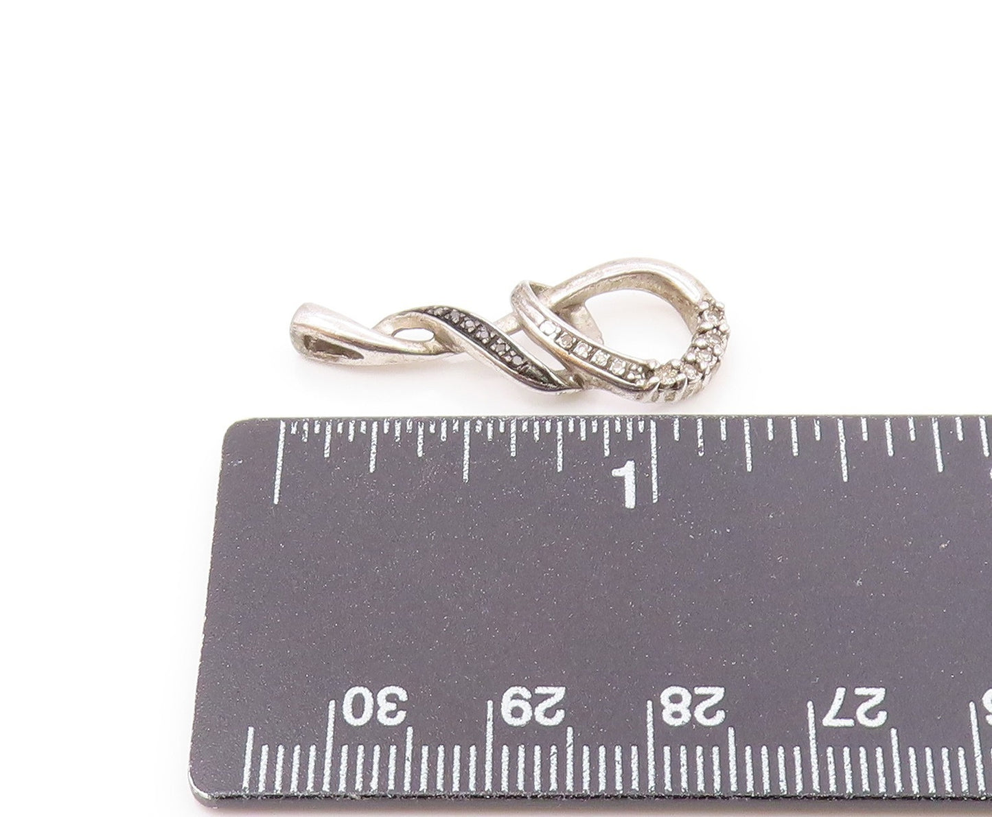 925 Sterling Silver  Vintage Genuine Diamonds Swirl Loop Pendant  PT15549