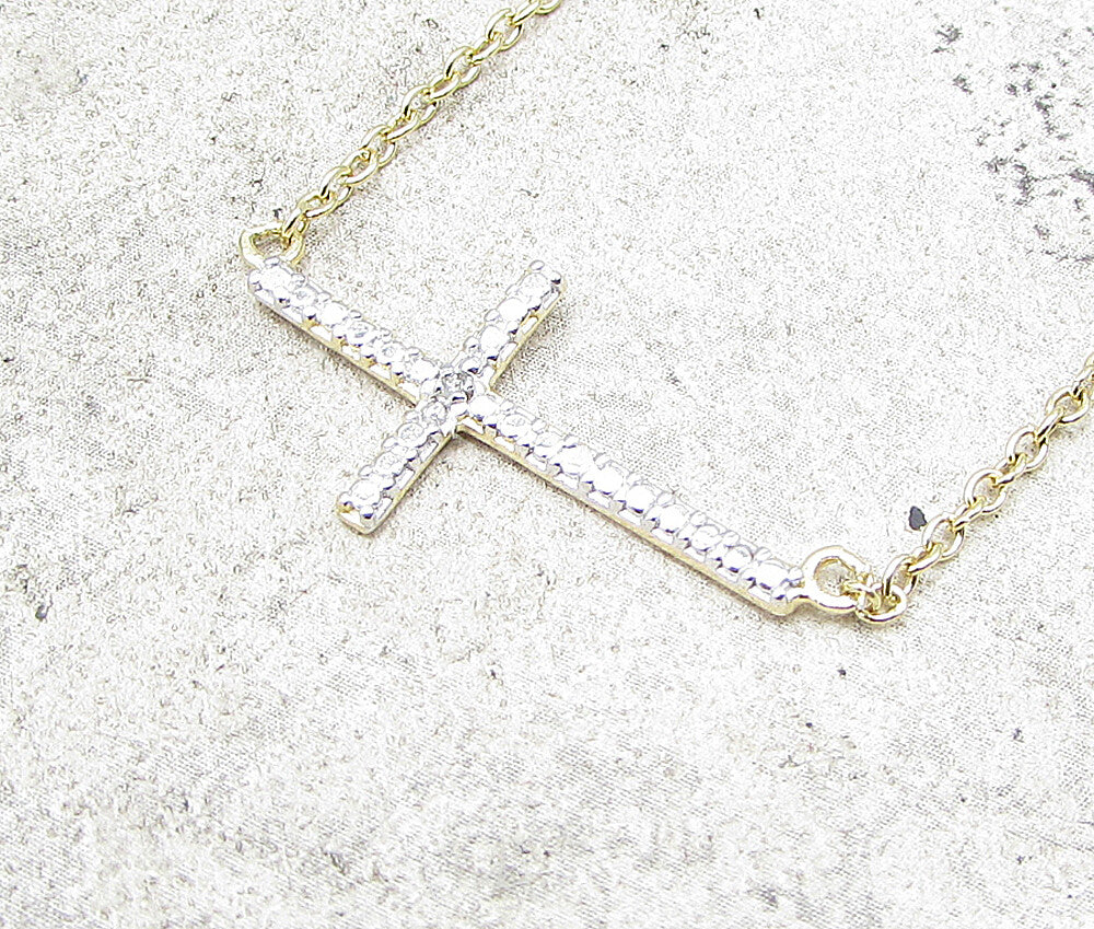 Gold Over 925 Sterling Silver Genuine Diamond Cross Chain Necklace PT1313