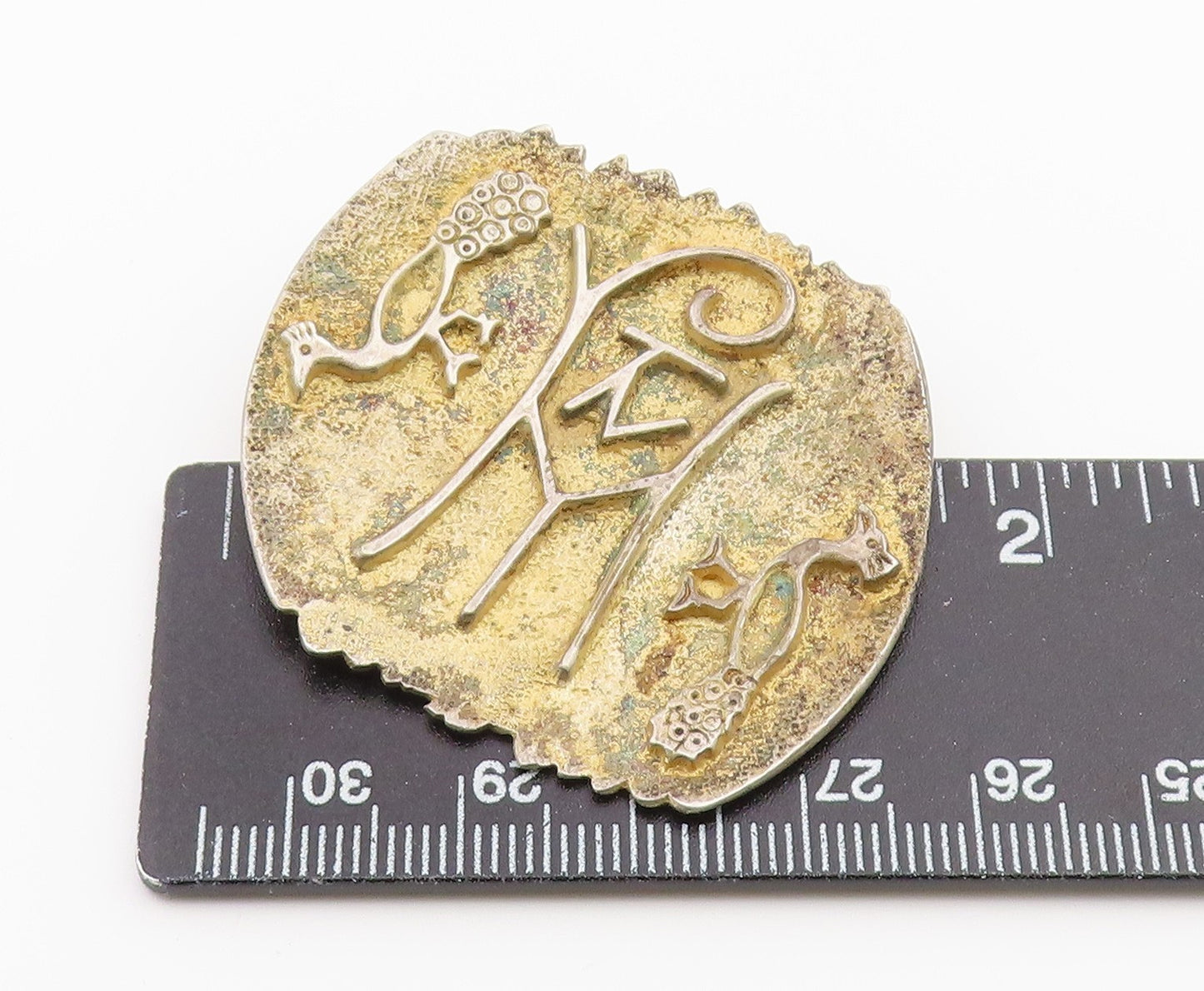 925 Sterling Silver Vintage Brooch Pin Antique Byzantine Monogram Bird  BP12617