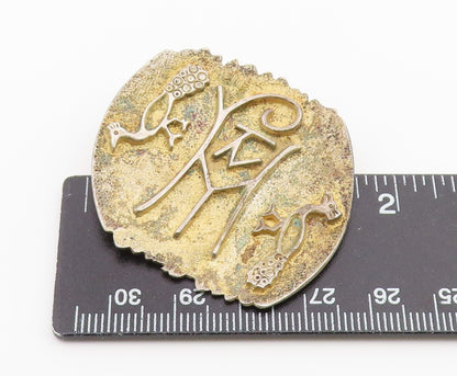925 Sterling Silver Vintage Brooch Pin Antique Byzantine Monogram Bird  BP12617