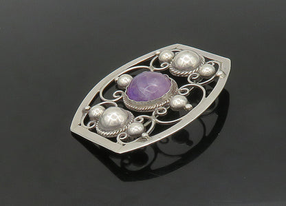 MEXICO 925 Sterling Silver  Vintage Amethyst Pretzel Swirl Brooch Pin  BP8989