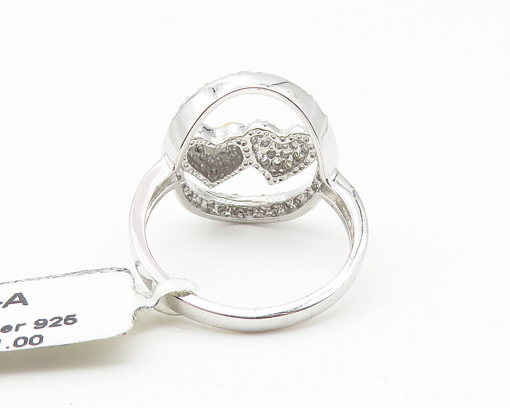925 Sterling Silver  Sparkling Topaz 2 Tone Love Heart Band Ring Sz 7  RG10759