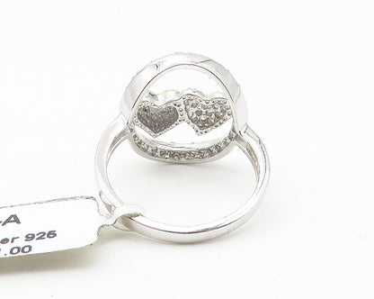 925 Sterling Silver  Sparkling Topaz 2 Tone Love Heart Band Ring Sz 7  RG10759
