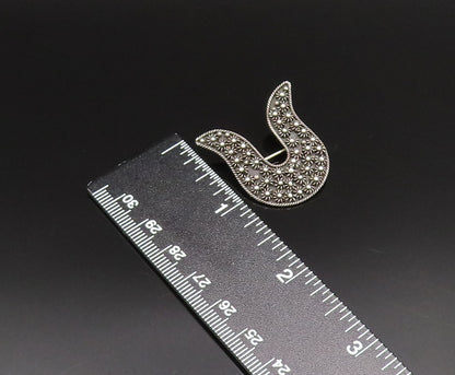 925 Silver  Vintage Twisted Rope Border Floral Beaded Curved Brooch Pin BP9825