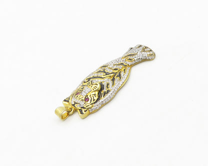 925 Sterling Silver  Shiny Topaz Gold Plated Tiger Motif Pendant  PT14373