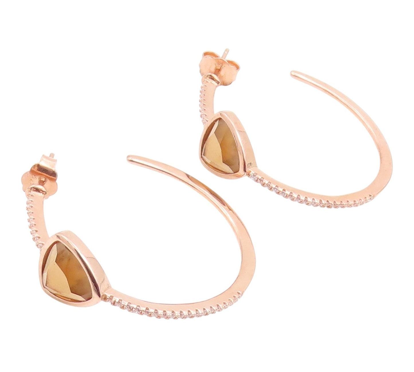 925 Sterling Silver Vintage Earrings Gold Plated Smoky Quartz & CZ Hoop  EG14236
