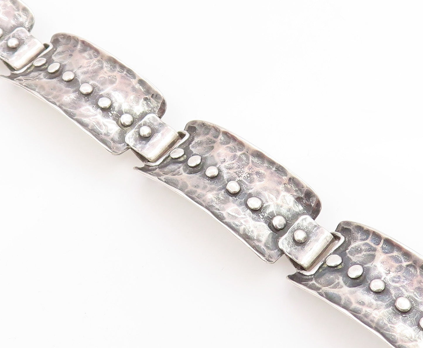 925 Sterling Silver Vintage Bracelet Classic Hammered Wide Panel Link  BT12057