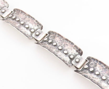 925 Sterling Silver Vintage Bracelet Classic Hammered Wide Panel Link  BT12057