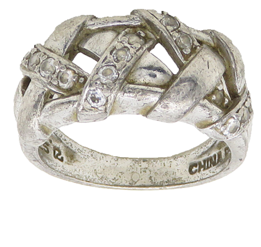 925 Sterling Silver  Vintage Topaz Woven Design Shiny Band Ring Sz 6  RG19022