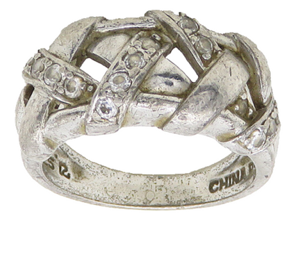 925 Sterling Silver  Vintage Topaz Woven Design Shiny Band Ring Sz 6  RG19022