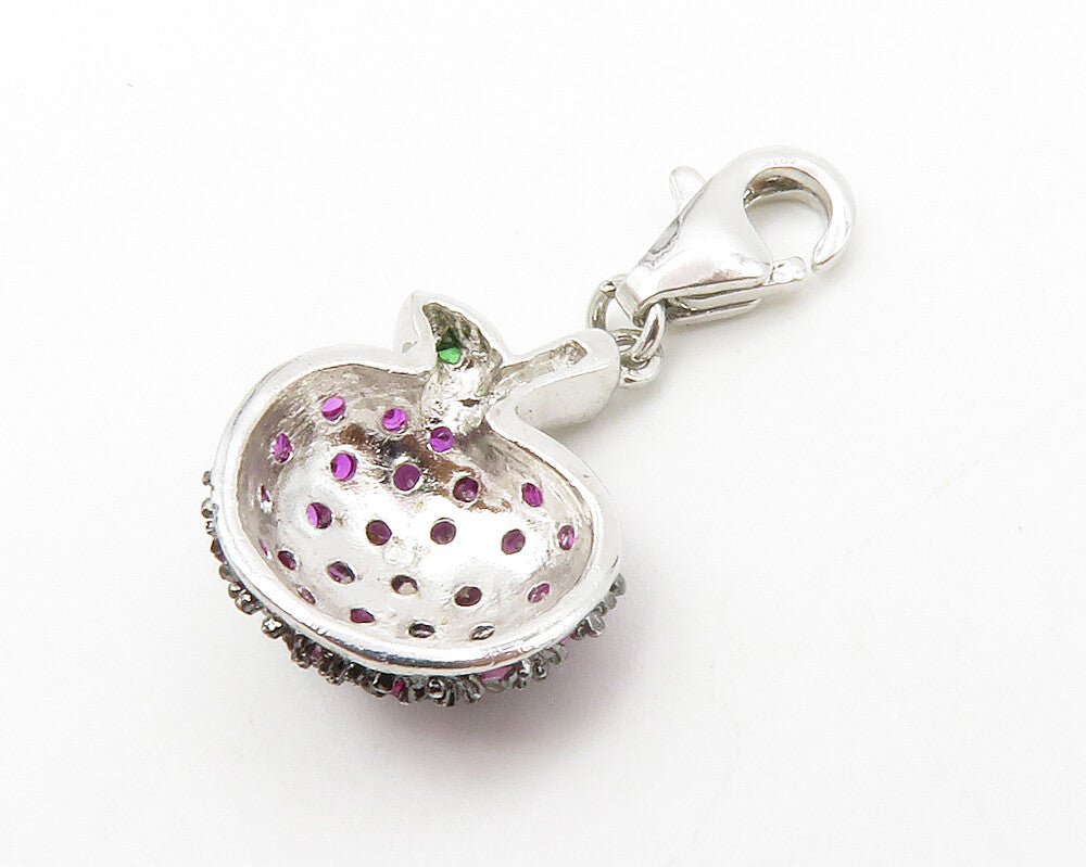 925 Sterling Silver  Petite Pink Topaz Apple Fruit Motif Drop Pendant  PT10785