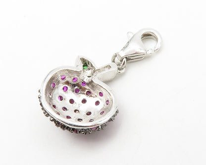 925 Sterling Silver  Petite Pink Topaz Apple Fruit Motif Drop Pendant  PT10785