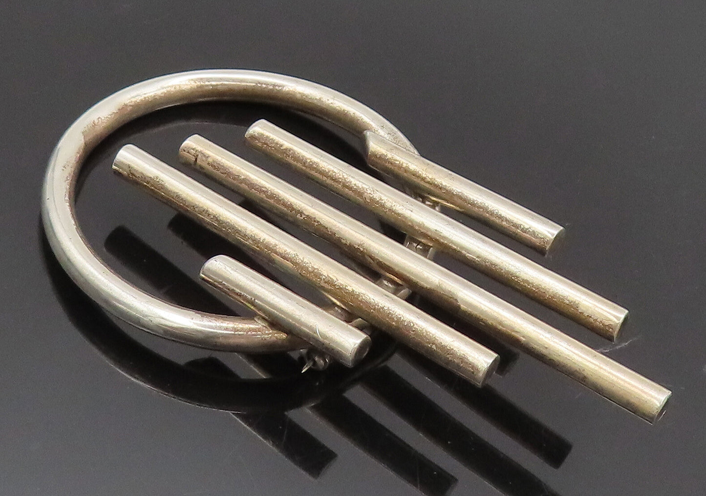 925 Sterling Silver  Vintage Designer Large Rod & Circular Brooch Pin  BP10343
