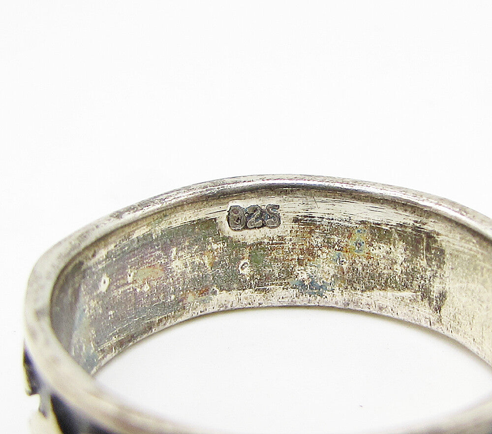 925 Sterling Silver  Vintage Dark Tone Dolphin Motif Band Ring Sz 7.5  RG3396
