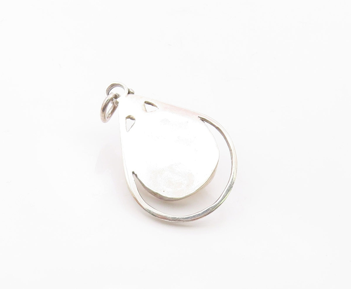 925 Sterling Silver  Vintage Cabochon Quartz Open Tear Drop Pendant PT15162