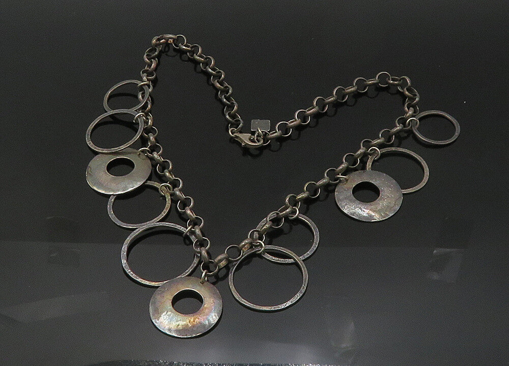 SILPADA 925 Silver  Vintage Dark Tone Open Circles Chain Necklace  NE3522