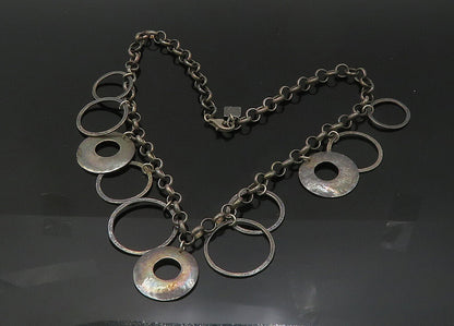 SILPADA 925 Silver  Vintage Dark Tone Open Circles Chain Necklace  NE3522