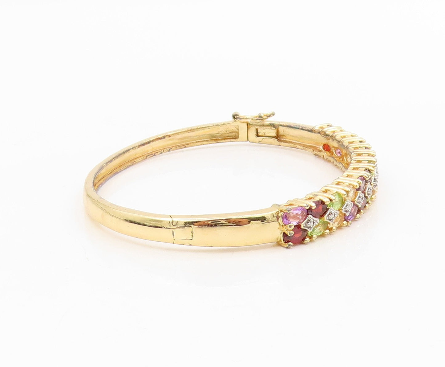 925 Sterling Silver Vintage Bracelet Gold Plated Multi Gemstone Bangle  BT11597