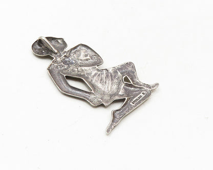 925 Sterling Silver  Vintage Modernist Dark Tone Kneeling Man Pendant  PT7579