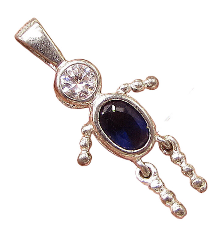 925 Sterling Silver  Inlay Blue & White Topaz Boy Figure Drop Pendant  PT2173