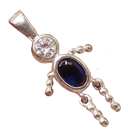 925 Sterling Silver  Inlay Blue & White Topaz Boy Figure Drop Pendant  PT2173