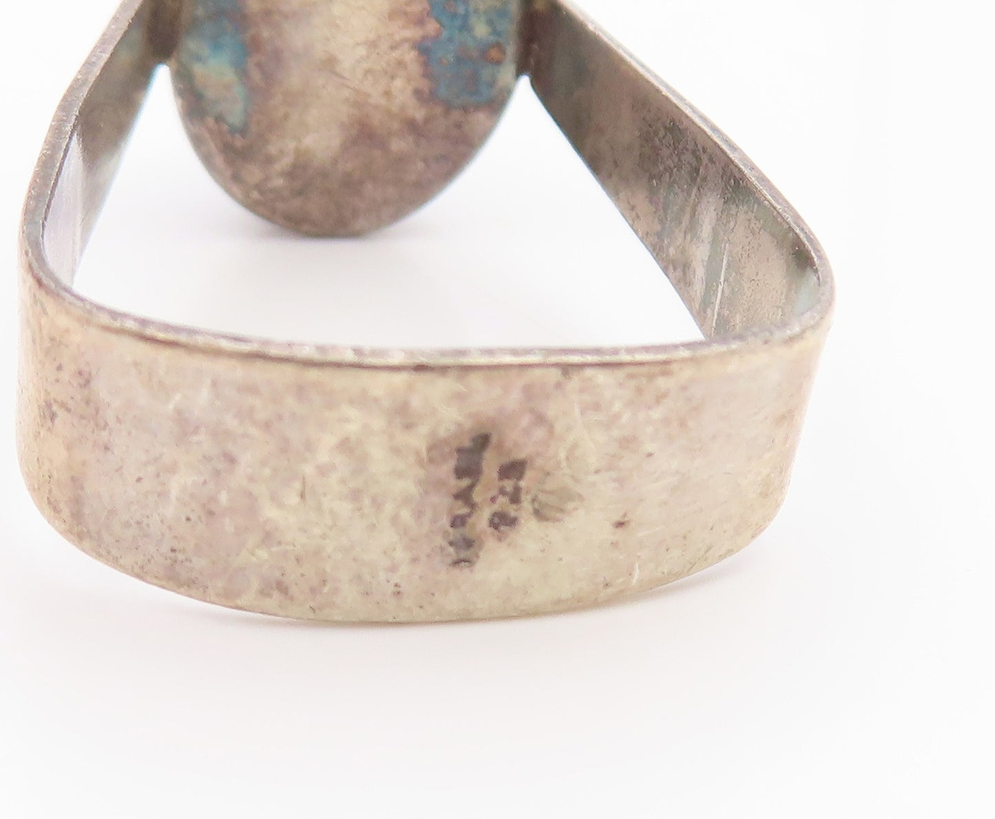 925 Sterling Silver Vintage Ring ISRAEL Cabochon Eilat Stone Band Sz 7.5 RG35539
