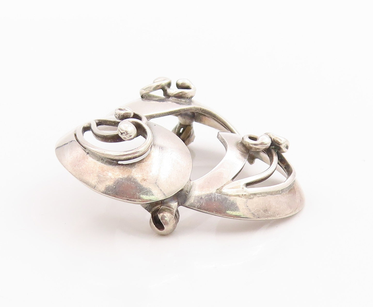 925 Sterling Silver Vintage Brooch DENMARK Swirly Floral Design Cutout  BP11711