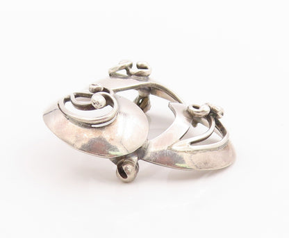 925 Sterling Silver Vintage Brooch DENMARK Swirly Floral Design Cutout  BP11711