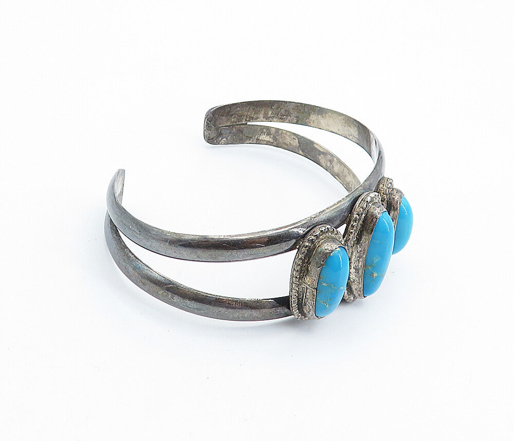 925 Sterling Silver  Vintage Antique Turquoise Split Cuff Bracelet  BT2798