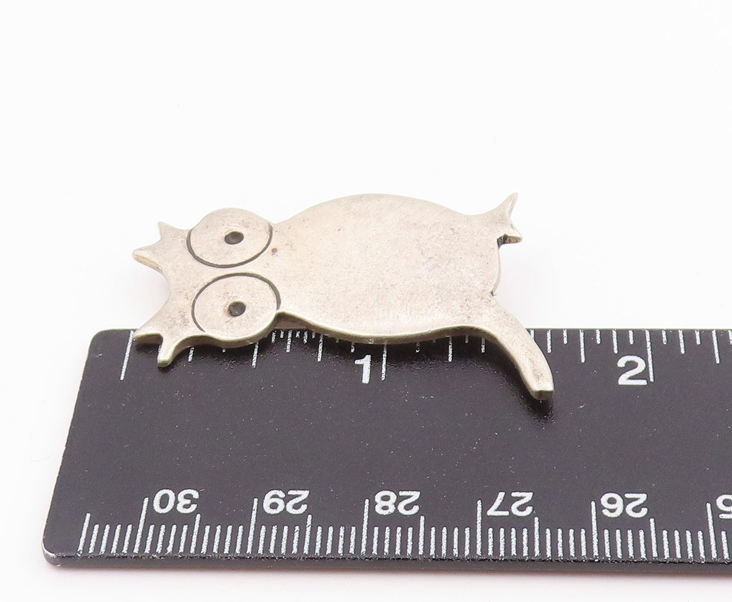 MEXICO 925 Sterling Silver Vintage Shiny Smooth Owl Brooch Pin  BP8253