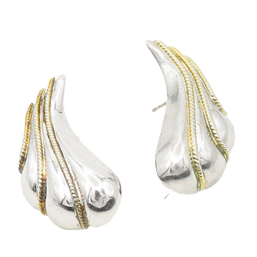 925 Sterling Silver  Vintage Shiny Two Tone Wing Motif Drop Earrings  EG9028