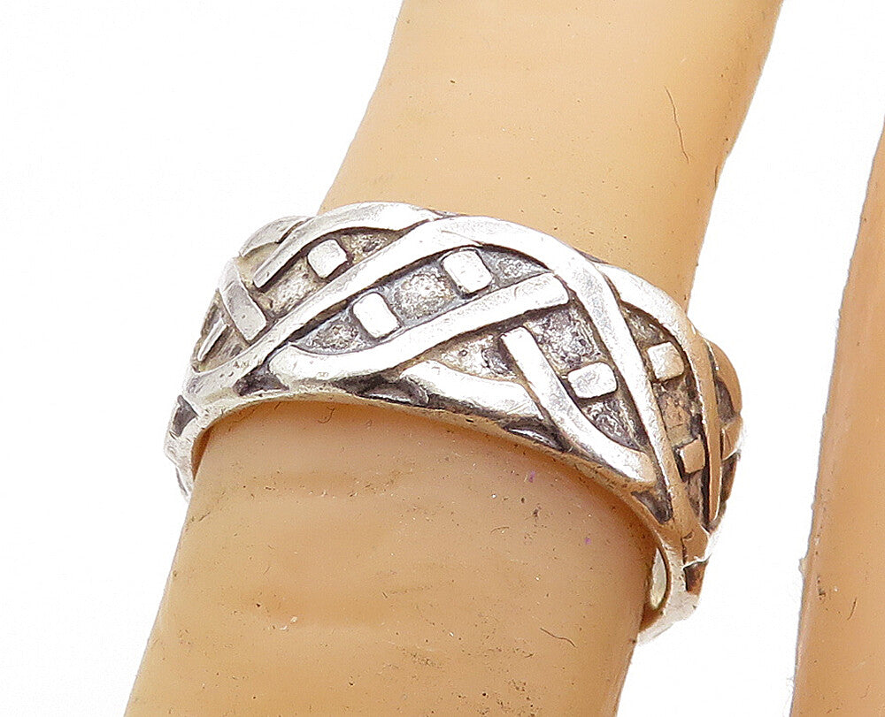 MEXICO 925 Sterling Silver  Vintage Celtic Knot Detail Band Ring Sz 6.5 RG6394
