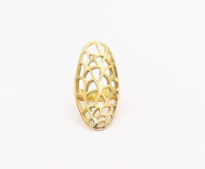 925 Sterling Silver Vintage Ring Gold Plated Cutout Web Effect  Sz 6  RG28396