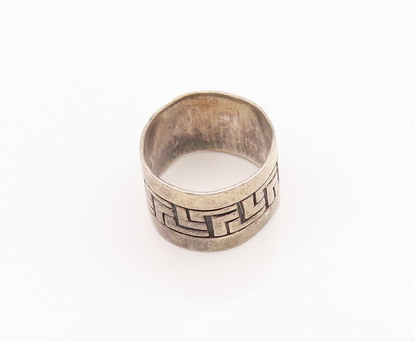 925 Sterling Silver Vintage Ring Etched Geometric Pattern Band  Sz 7.5  RG36304