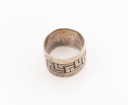 925 Sterling Silver Vintage Ring Etched Geometric Pattern Band  Sz 7.5  RG36304